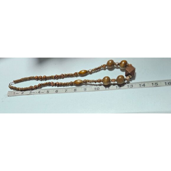 Boho Brown Wood Beaded Chunky Necklace Round Geometric Beads Fashion Jewelry - Picture 5 of 6